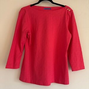 J. McLaughlin Pink Textured Tunic Top Gold Button Shoulder